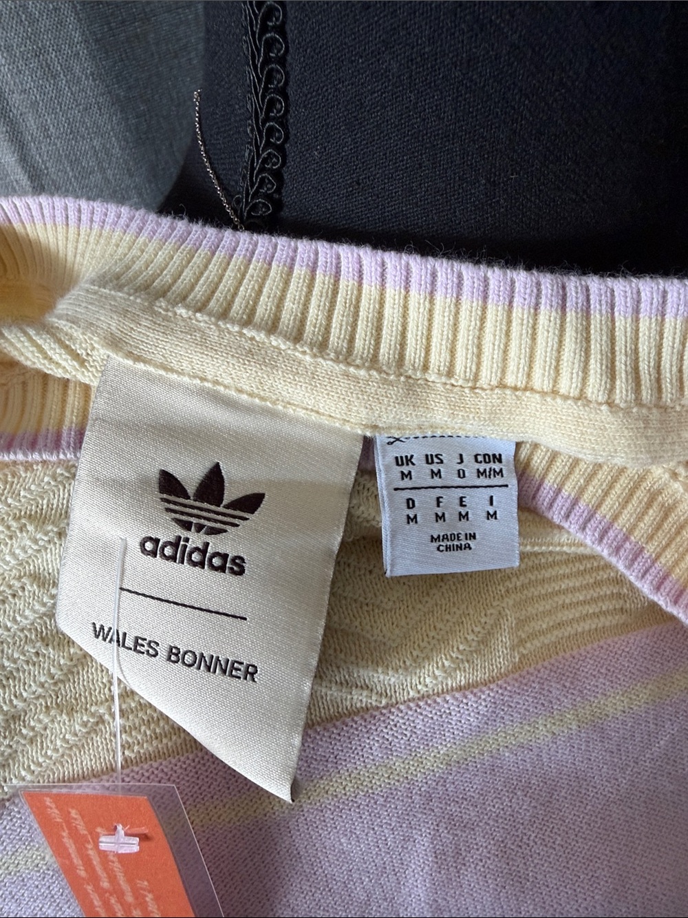 adidas Pale Yellow Knit Tee with Lavender Chest Stripe - Picture 2 of 5